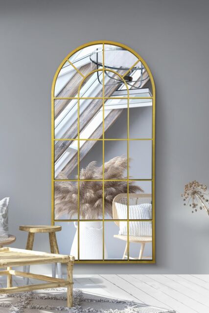 "MirrorOutlet The Arcus Gold metal Arched Window Leaner / Wall Mirror 71"" X 33.5"" (180x85CM) - Size: 1 Pack" - image 1