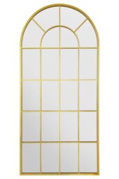 "MirrorOutlet The Arcus Gold metal Arched Window Leaner / Wall Mirror 71"" X 33.5"" (180x85CM) - Size: 1 Pack" - thumbnail 2