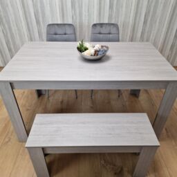 KOSY KOALA Modern Rectangle Dining Table Set With 2 Grey Velvet Chairs & 1 Bench Dining Room Furniture in Brown - thumbnail 5