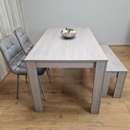 KOSY KOALA Modern Rectangle Dining Table Set With 2 Grey Velvet Chairs & 1 Bench Dining Room Furniture in Brown - thumbnail 9