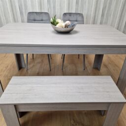 KOSY KOALA Modern Rectangle Dining Table Set With 2 Grey Velvet Chairs & 1 Bench Dining Room Furniture in Brown - thumbnail 6