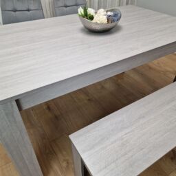 KOSY KOALA Modern Rectangle Dining Table Set With 2 Grey Velvet Chairs & 1 Bench Dining Room Furniture in Brown - thumbnail 4