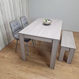 KOSY KOALA Modern Rectangle Dining Table Set With 2 Grey Velvet Chairs & 1 Bench Dining Room Furniture in Brown - thumbnail 1