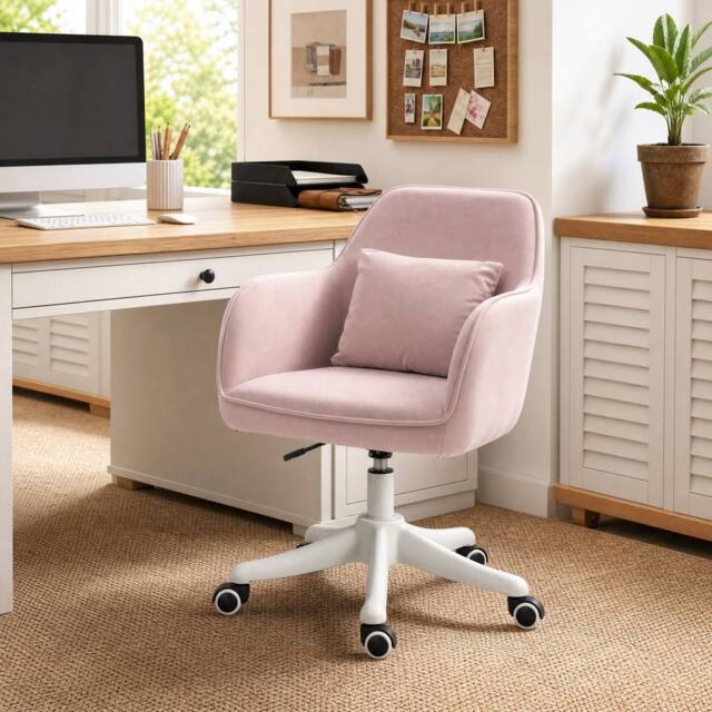 STILVORA Pink Velvet Office Chair with USB Massage Pillow - image 1