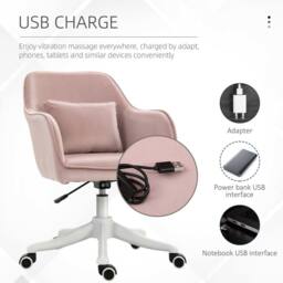 STILVORA Pink Velvet Office Chair with USB Massage Pillow - thumbnail 5