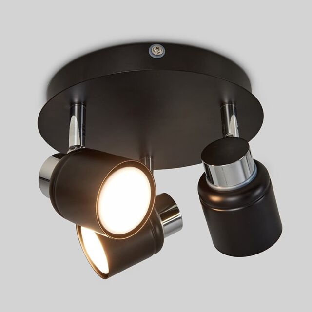 ValueLights Benton Spotlight IP44 Bathroom 3 Way Ceiling Light with Cool LED Bulbs in Black - image 1
