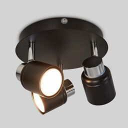 ValueLights Benton Spotlight IP44 Bathroom 3 Way Ceiling Light with Cool LED Bulbs in Black - thumbnail 1
