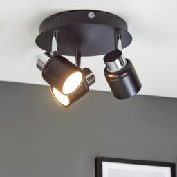 ValueLights Benton Spotlight IP44 Bathroom 3 Way Ceiling Light with Cool LED Bulbs in Black - thumbnail 2