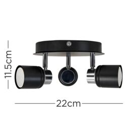 ValueLights Benton Spotlight IP44 Bathroom 3 Way Ceiling Light with Cool LED Bulbs in Black - thumbnail 5