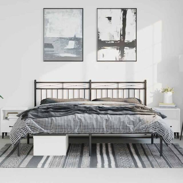 Berkfield Home Metal Bed Frame with Headboard Black 193x203 cm - image 1