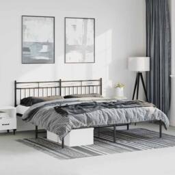 Berkfield Home Metal Bed Frame with Headboard Black 193x203 cm - thumbnail 2