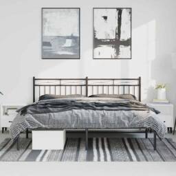 Berkfield Home Metal Bed Frame with Headboard Black 193x203 cm - thumbnail 1