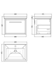 Balterley Bathroom Wall Hung Single Drawer Vanity, Fireclay Basin, Green, 600mm in Green - thumbnail 5