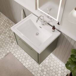 Balterley Bathroom Wall Hung Single Drawer Vanity, Fireclay Basin, Green, 600mm in Green - thumbnail 3