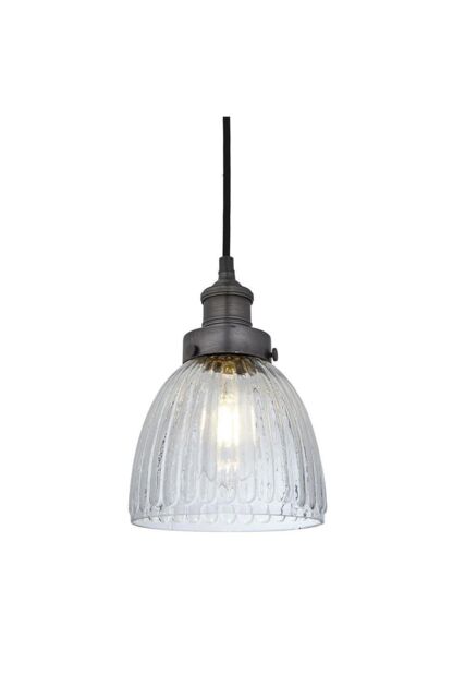 Industville Brooklyn Glass Cone Pendant, 7 Inch, Pewter Holder in Dark Grey
