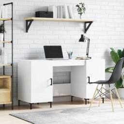 Berkfield Home Desk High Gloss White 140x50x75 cm Engineered Wood - Size: 140 x 50 x 75 cm - thumbnail 2