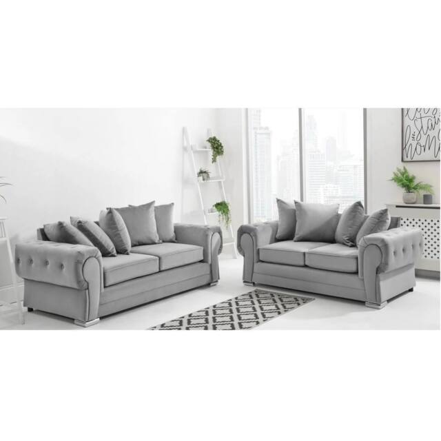 Furniture 786 Verona Scatter Back Plush Velvet 3+2 Seater Sofa Set in Silver - image 1