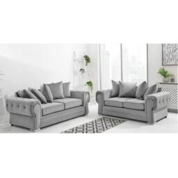 Furniture 786 Verona Scatter Back Plush Velvet 3+2 Seater Sofa Set in Silver - thumbnail 1