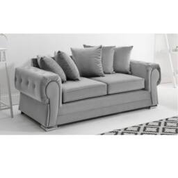 Furniture 786 Verona Scatter Back Plush Velvet 3+2 Seater Sofa Set in Silver - thumbnail 2