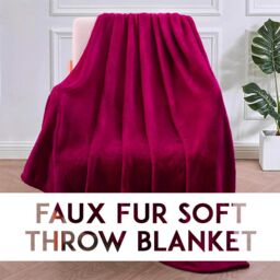 Alivio Faux Fur Plum Throw Luxury Super Soft Plain Bed Sofa Settee Throw Blanket - Size: 150 cm x 200 cm - thumbnail 6