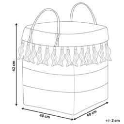 Wyld and Coco Boho Bamboo Basket 42cm Natural with Blue Pattern and Handles - thumbnail 4