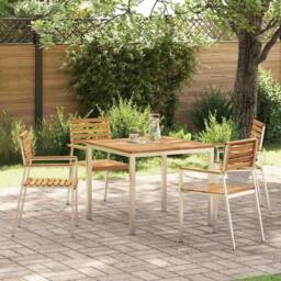 Berkfield Home Modern 5 Piece Garden Dining Set Solid Wood Acacia in Brown - thumbnail 2