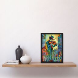 Artery8 Fiddler On The Roof Folk Art Watercolour Painting Artwork Framed Wall Art Print A4 in Black - thumbnail 2
