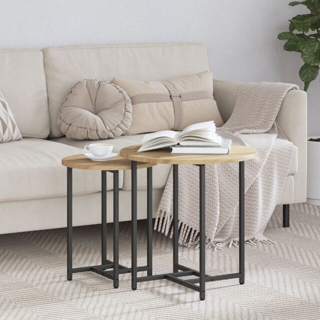 Berkfield Home Side Table Set of 2 - Artisan Oak Wood & Metal in Brown - image 1