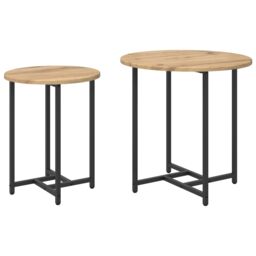 Berkfield Home Side Table Set of 2 - Artisan Oak Wood & Metal in Brown - thumbnail 2