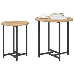 Berkfield Home Side Table Set of 2 - Artisan Oak Wood & Metal in Brown - thumbnail 3