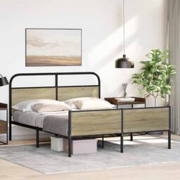 Berkfield Home Metal Bed Frame without Mattress Sonoma Oak 150x200 cm King Size in Brown - thumbnail 4