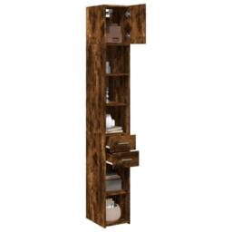 Berkfield Home Slim Storage Cabinet Smoked Oak 30x42.5x225 cm Engineered Wood in Brown - thumbnail 1