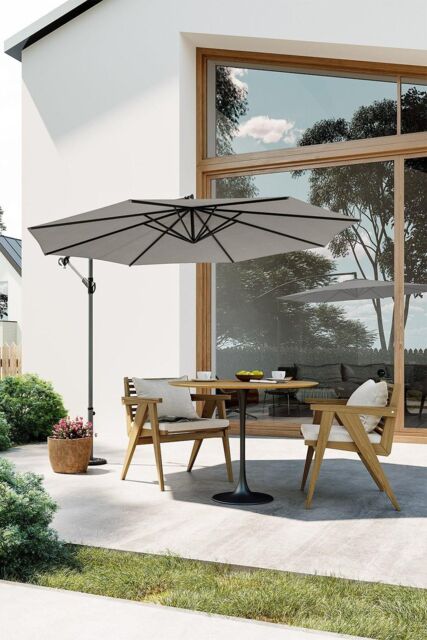 Garden Sanctuary Large 3m Patio Parasol Garden Umbrella for Sunshade & Rain in Light Grey - image 1