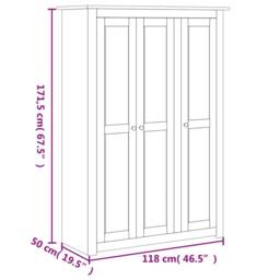 Berkfield Home 3-Door Wardrobe Grey 118x50x171.5 cm Pine Panama Range - thumbnail 9