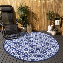 OHS Outdoor Garden Rug Tile Geo Round Area Floor Non Slip Waterproof Mat in Blue - Size: Large - thumbnail 1