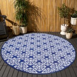 OHS Outdoor Garden Rug Tile Geo Round Area Floor Non Slip Waterproof Mat in Blue - Size: Large - thumbnail 2