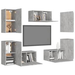 Berkfield Home Sturdy 7 Piece TV Cabinet Set Concrete Grey Engineered Wood - thumbnail 1