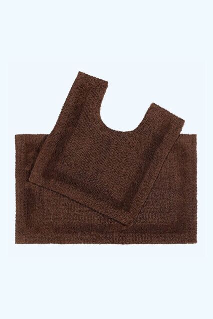 Homescapes Luxury Bath Mat Set Reversible 1600GSM 100% Cotton 2 Pc w. Pedestal Mat in Chocolate - image 1