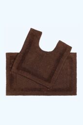 Homescapes Luxury Bath Mat Set Reversible 1600GSM 100% Cotton 2 Pc w. Pedestal Mat in Chocolate - thumbnail 1