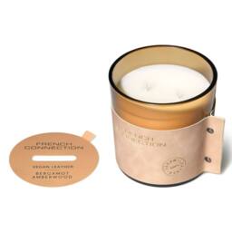 French Connection Bergamot & Amberwood Luxury Leather Candle 340g - Single Wick in Orange
