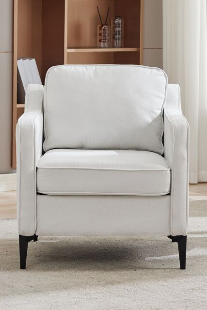 Living and Home White Linen Single Sofa Armchair in Light Beige - image 1
