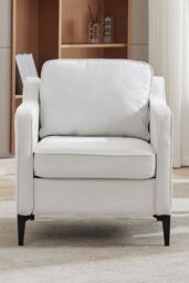 Living and Home White Linen Single Sofa Armchair in Light Beige