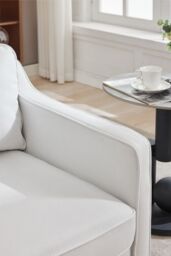 Living and Home White Linen Single Sofa Armchair in Light Beige - thumbnail 9