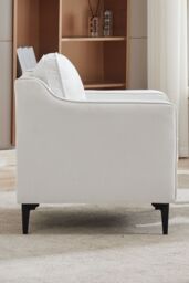 Living and Home White Linen Single Sofa Armchair in Light Beige - thumbnail 4