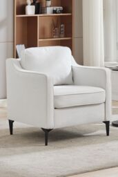 Living and Home White Linen Single Sofa Armchair in Light Beige - thumbnail 3