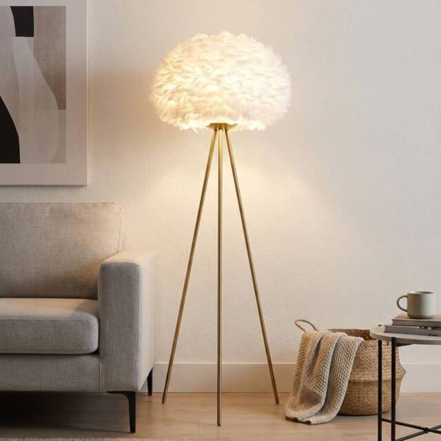 Garden Greatness Brushed Brass Feather Shade Tripod Floor Lamp - image 1