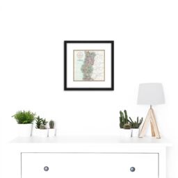 Artery8 Map Antique 1801 Cary Portugal Old Historic Replica 8X8 Inch Square Wooden Framed Wall Art Print Picture with Mount in Black - thumbnail 2