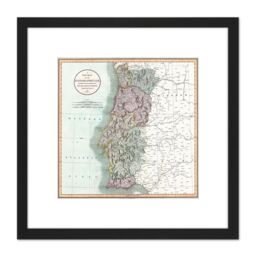 Artery8 Map Antique 1801 Cary Portugal Old Historic Replica 8X8 Inch Square Wooden Framed Wall Art Print Picture with Mount in Black - thumbnail 1