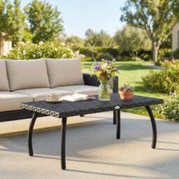 OUTSUNNY 90 cm Rattan Garden Coffee Table Wicker Outdoor Table Furniture in Black - thumbnail 1