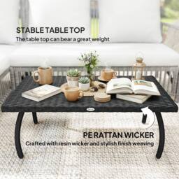 OUTSUNNY 90 cm Rattan Garden Coffee Table Wicker Outdoor Table Furniture in Black - thumbnail 6